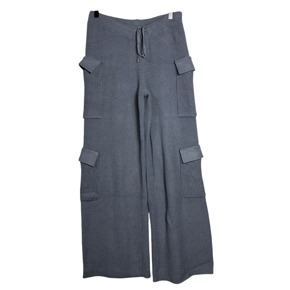 Edikted Grey Ribbed Knit Cargo Pants Wide Leg Drawstring Waist Size S - Picture 2 of 7